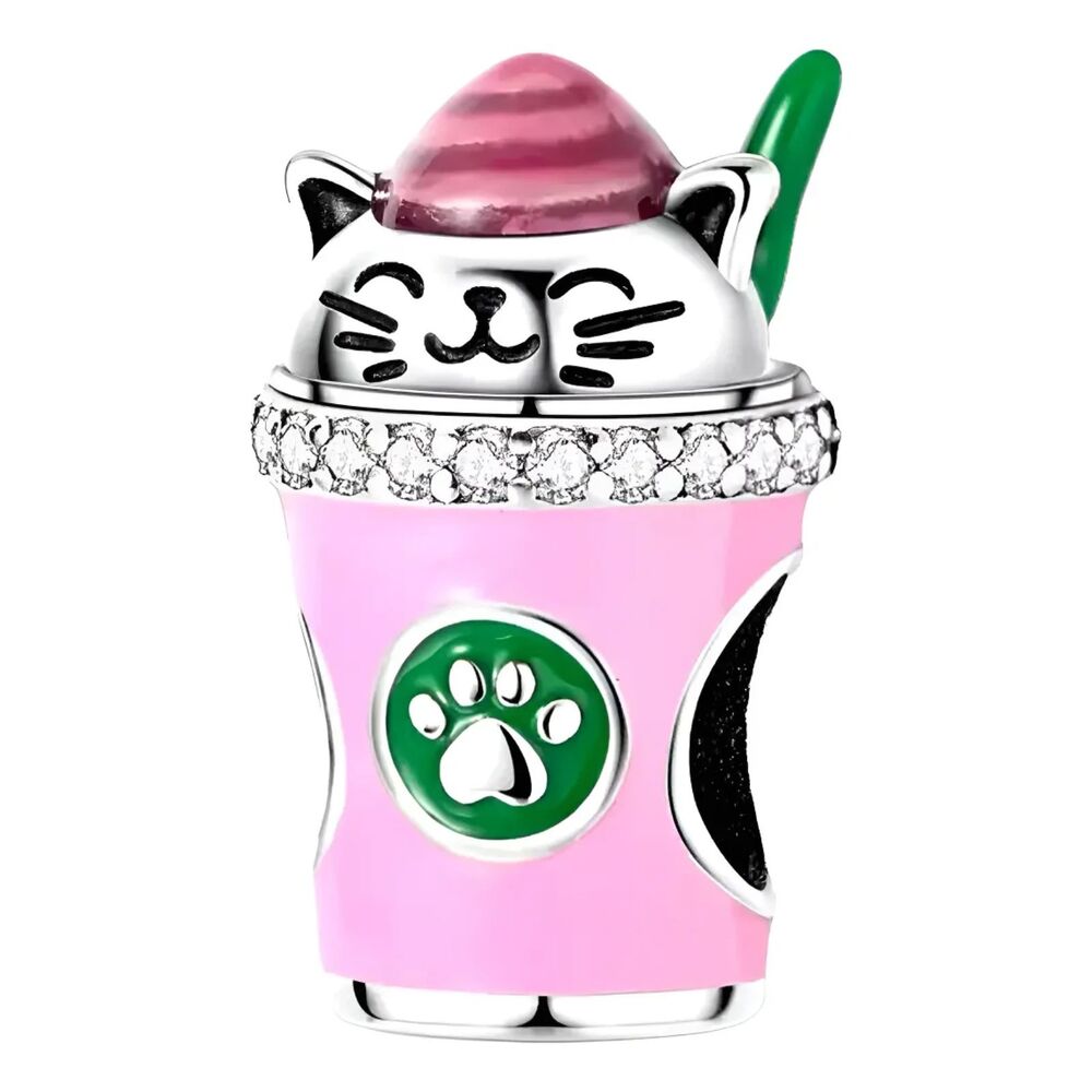 NWOT Lucky Cat Coffee Cup Pandora FIT Silver Charm
